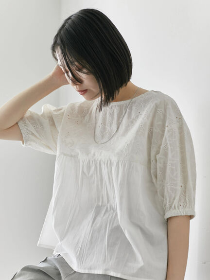 【Made in India】シフリーブラウス（オフホワイト/ブラック/ピンク）｜Samansa Mos2 blue（サマンサモスモス ブルー）通販