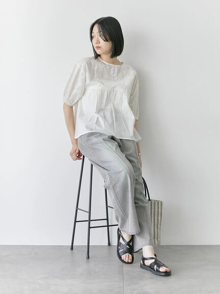 【Made in India】シフリーブラウス（オフホワイト/ブラック/ピンク）｜Samansa Mos2 blue（サマンサモスモス ブルー）通販