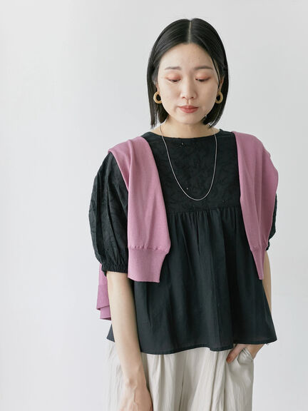 【Made in India】シフリーブラウス（オフホワイト/ブラック/ピンク）｜Samansa Mos2 blue（サマンサモスモス ブルー）通販
