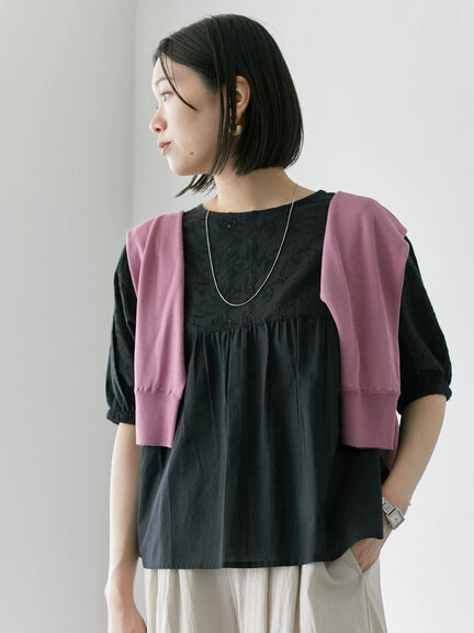 【Made in India】シフリーブラウス（オフホワイト/ブラック/ピンク）｜Samansa Mos2 blue（サマンサモスモス ブルー）通販