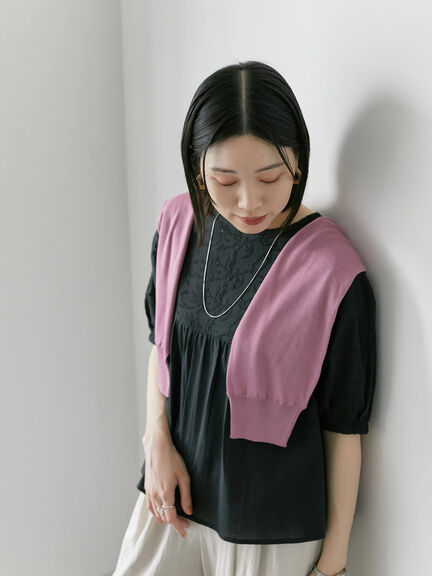 【Made in India】シフリーブラウス（オフホワイト/ブラック/ピンク）｜Samansa Mos2 blue（サマンサモスモス ブルー）通販