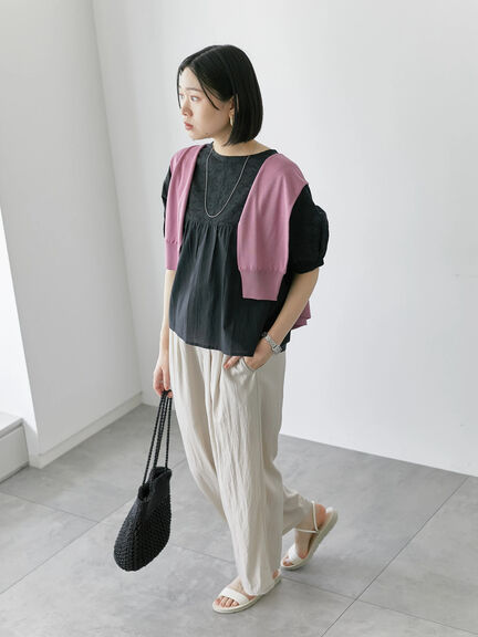 【Made in India】シフリーブラウス（オフホワイト/ブラック/ピンク）｜Samansa Mos2 blue（サマンサモスモス ブルー）通販