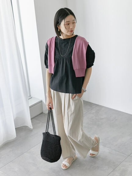 【Made in India】シフリーブラウス（オフホワイト/ブラック/ピンク）｜Samansa Mos2 blue（サマンサモスモス ブルー）通販