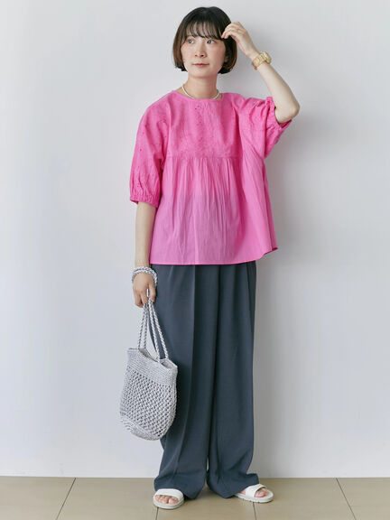 【Made in India】シフリーブラウス（オフホワイト/ブラック/ピンク）｜Samansa Mos2 blue（サマンサモスモス ブルー）通販