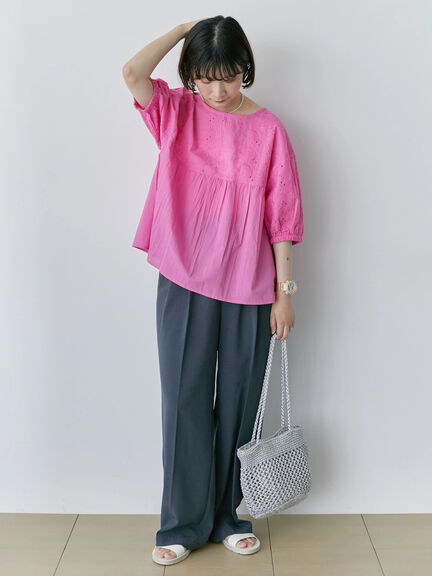【Made in India】シフリーブラウス（オフホワイト/ブラック/ピンク）｜Samansa Mos2 blue（サマンサモスモス ブルー）通販