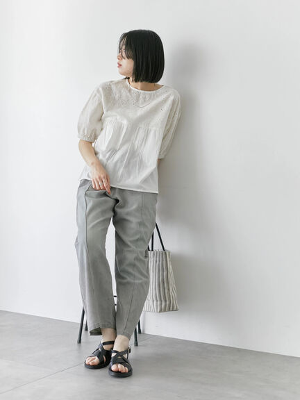 【Made in India】シフリーブラウス（オフホワイト/ブラック/ピンク）｜Samansa Mos2 blue（サマンサモスモス ブルー）通販