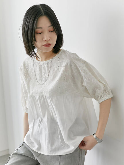 【Made in India】シフリーブラウス（オフホワイト/ブラック/ピンク）｜Samansa Mos2 blue（サマンサモスモス ブルー）通販