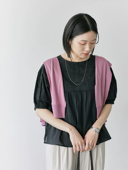 【Made in India】シフリーブラウス（オフホワイト/ブラック/ピンク）｜Samansa Mos2 blue（サマンサモスモス ブルー）通販
