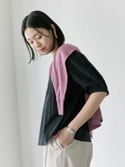 【Made in India】シフリーブラウス（オフホワイト/ブラック/ピンク）｜Samansa Mos2 blue（サマンサモスモス ブルー）通販