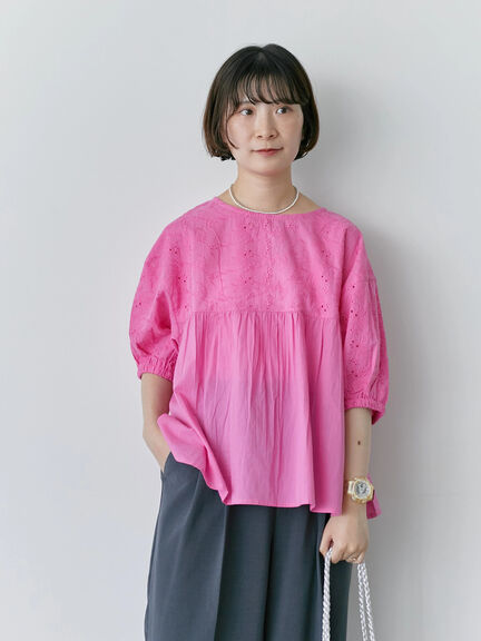 【Made in India】シフリーブラウス（オフホワイト/ブラック/ピンク）｜Samansa Mos2 blue（サマンサモスモス ブルー）通販