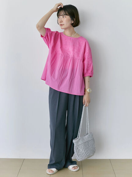 【Made in India】シフリーブラウス（オフホワイト/ブラック/ピンク）｜Samansa Mos2 blue（サマンサモスモス ブルー）通販