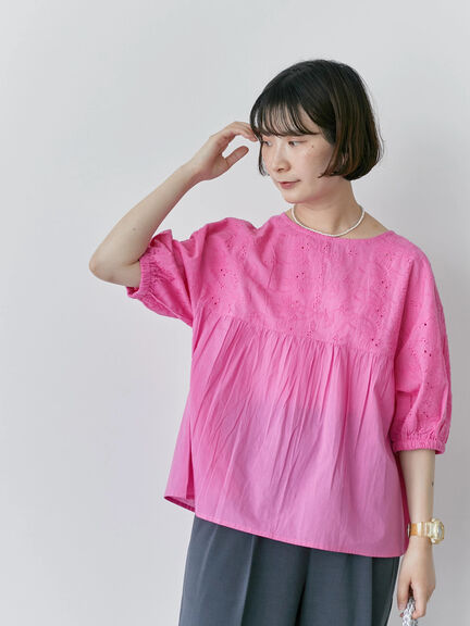 【Made in India】シフリーブラウス（オフホワイト/ブラック/ピンク）｜Samansa Mos2 blue（サマンサモスモス ブルー）通販
