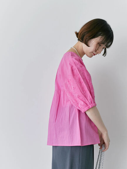 【Made in India】シフリーブラウス（オフホワイト/ブラック/ピンク）｜Samansa Mos2 blue（サマンサモスモス ブルー）通販