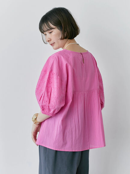 【Made in India】シフリーブラウス（オフホワイト/ブラック/ピンク）｜Samansa Mos2 blue（サマンサモスモス ブルー）通販
