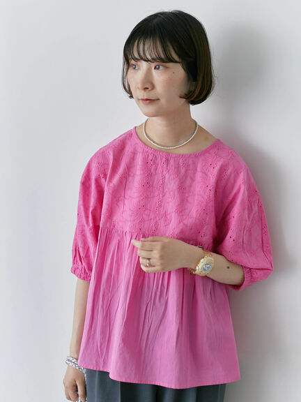 【Made in India】シフリーブラウス（オフホワイト/ブラック/ピンク）｜Samansa Mos2 blue（サマンサモスモス ブルー）通販