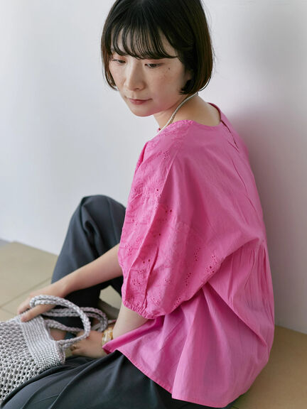 【Made in India】シフリーブラウス（オフホワイト/ブラック/ピンク）｜Samansa Mos2 blue（サマンサモスモス ブルー）通販