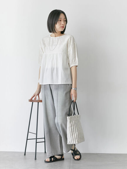 【Made in India】シフリーブラウス（オフホワイト/ブラック/ピンク）｜Samansa Mos2 blue（サマンサモスモス ブルー）通販