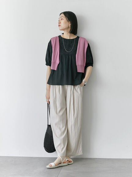 【Made in India】シフリーブラウス（オフホワイト/ブラック/ピンク）｜Samansa Mos2 blue（サマンサモスモス ブルー）通販