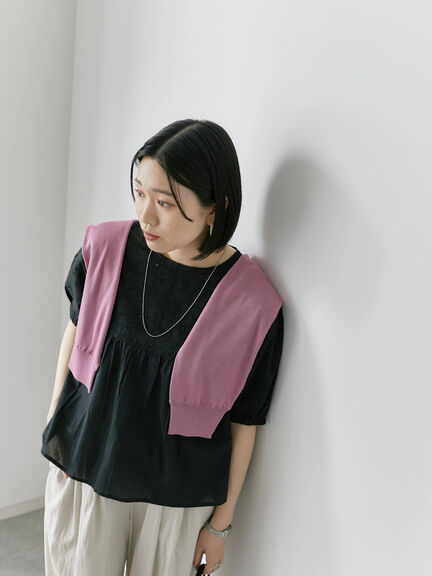 【Made in India】シフリーブラウス（オフホワイト/ブラック/ピンク）｜Samansa Mos2 blue（サマンサモスモス ブルー）通販