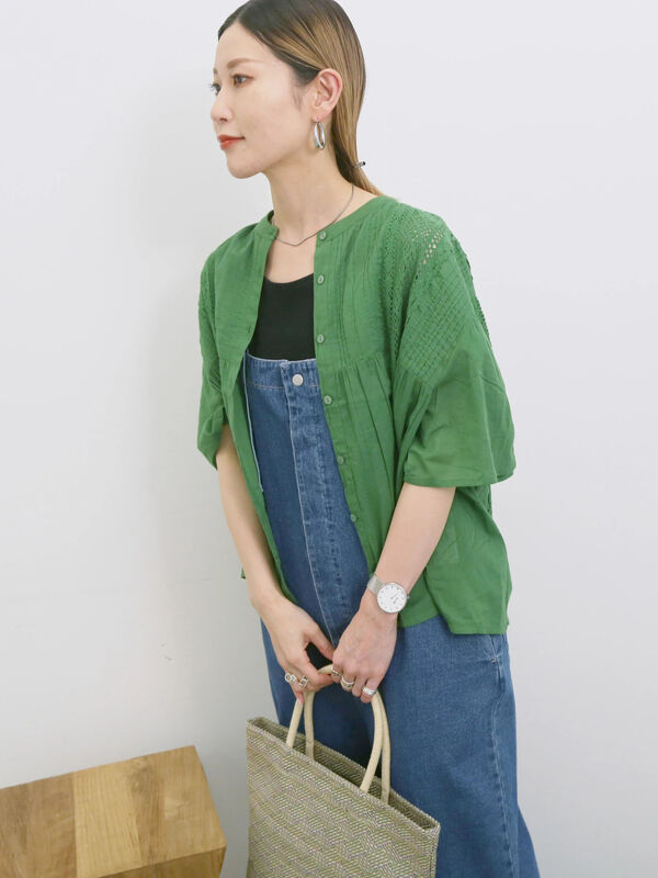 セール】 【Made in India】ピンタックレース前開きブラウス