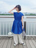 【Made in India】シャーリングノースリーブチュニック（ブルー）｜Samansa Mos2 blue（サマンサモスモス ブルー）通販