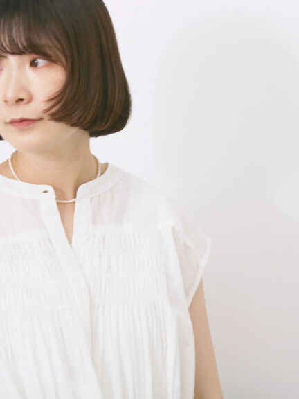 【Made in India】シャーリングノースリーブチュニック（オフホワイト/チャコールグレー/ブルー）｜Samansa Mos2 blue（サマンサモスモス ブルー）通販
