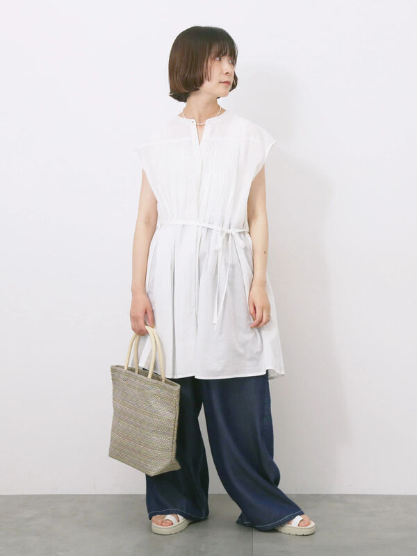 セール】 【Made in India】シャーリングノースリーブチュニック
