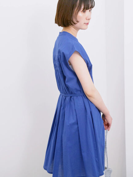 【Made in India】シャーリングノースリーブチュニック（オフホワイト/チャコールグレー/ブルー）｜Samansa Mos2 blue（サマンサモスモス ブルー）通販