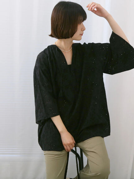 【Made in India】タッセル付ギャザーレースブラウス（オフホワイト/ブラック/パープル）｜Samansa Mos2 blue（サマンサモスモス ブルー）通販