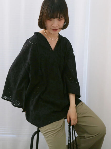 【Made in India】タッセル付ギャザーレースブラウス（オフホワイト/ブラック/パープル）｜Samansa Mos2 blue（サマンサモスモス ブルー）通販