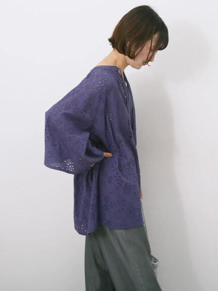 【Made in India】タッセル付ギャザーレースブラウス（オフホワイト/ブラック/パープル）｜Samansa Mos2 blue（サマンサモスモス ブルー）通販