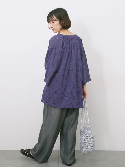 【Made in India】タッセル付ギャザーレースブラウス（オフホワイト/ブラック/パープル）｜Samansa Mos2 blue（サマンサモスモス ブルー）通販