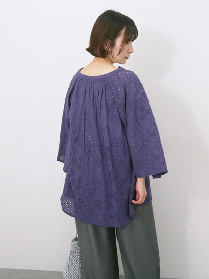 【Made in India】タッセル付ギャザーレースブラウス（オフホワイト/ブラック/パープル）｜Samansa Mos2 blue（サマンサモスモス ブルー）通販