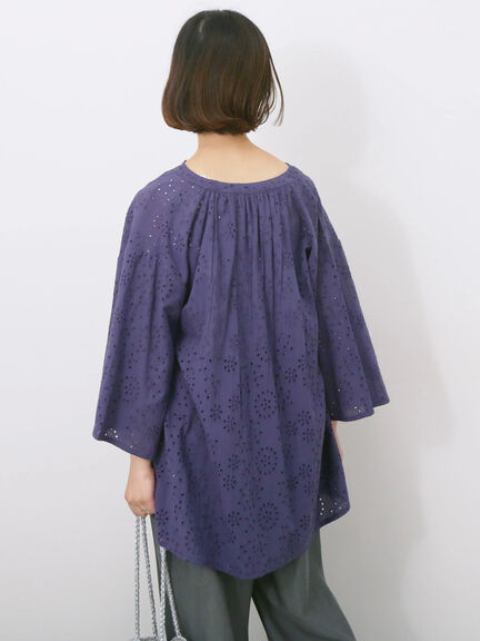 【Made in India】タッセル付ギャザーレースブラウス（オフホワイト/ブラック/パープル）｜Samansa Mos2 blue（サマンサモスモス ブルー）通販