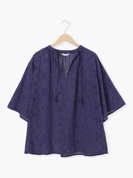 【Made in India】タッセル付ギャザーレースブラウス（オフホワイト/ブラック/パープル）｜Samansa Mos2 blue（サマンサモスモス ブルー）通販