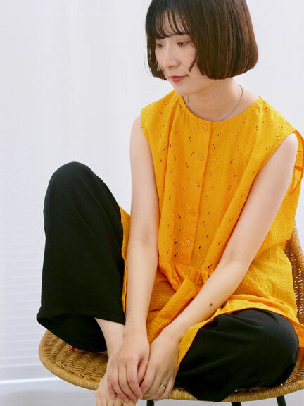 【Made in India】ノースリーブレースブラウス（オフホワイト/チャコールグレー/イエロー）｜Samansa Mos2 blue（サマンサモスモス ブルー）通販