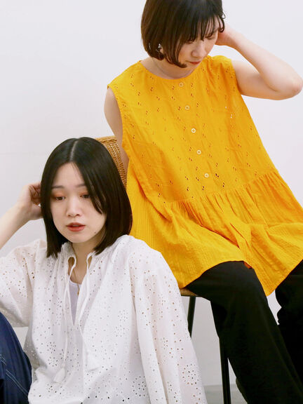 【Made in India】ノースリーブレースブラウス（オフホワイト/チャコールグレー/イエロー）｜Samansa Mos2 blue（サマンサモスモス ブルー）通販