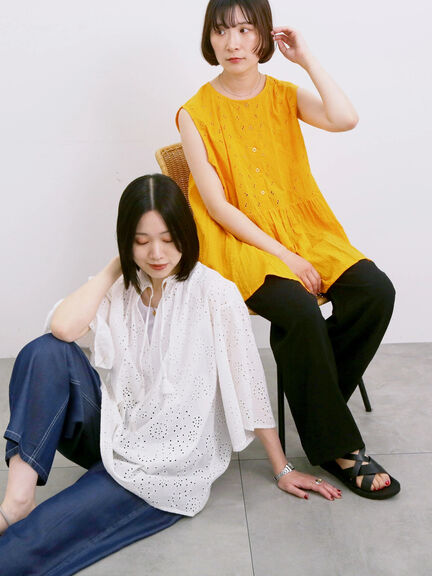 【Made in India】ノースリーブレースブラウス（オフホワイト/チャコールグレー/イエロー）｜Samansa Mos2 blue（サマンサモスモス ブルー）通販