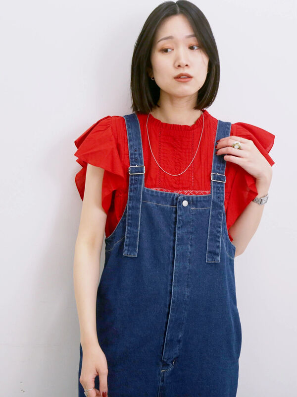 【Made in India】フリル袖レースピンタックブラウス（レッド）｜Samansa Mos2 blue（サマンサモスモス ブルー）通販