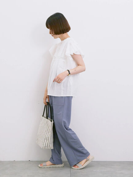 【Made in India】フリル袖レースピンタックブラウス（オフホワイト/ブラック/レッド）｜Samansa Mos2 blue（サマンサモスモス ブルー）通販