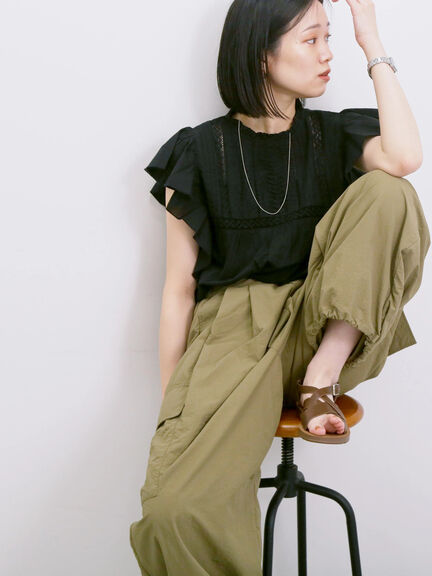 【Made in India】フリル袖レースピンタックブラウス（オフホワイト/ブラック/レッド）｜Samansa Mos2 blue（サマンサモスモス ブルー）通販