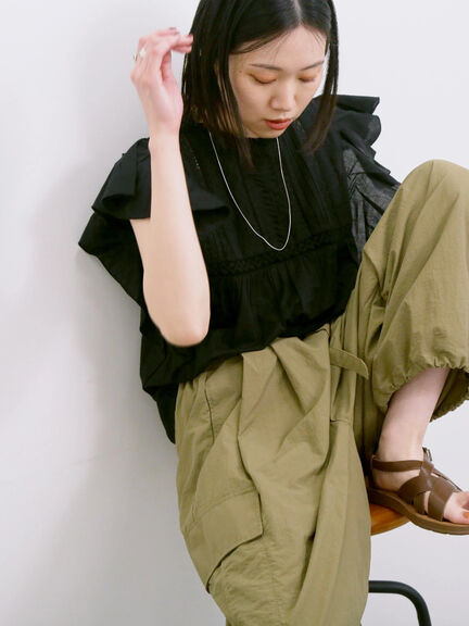 【Made in India】フリル袖レースピンタックブラウス（オフホワイト/ブラック/レッド）｜Samansa Mos2 blue（サマンサモスモス ブルー）通販