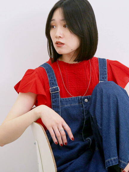 【Made in India】フリル袖レースピンタックブラウス（オフホワイト/ブラック/レッド）｜Samansa Mos2 blue（サマンサモスモス ブルー）通販