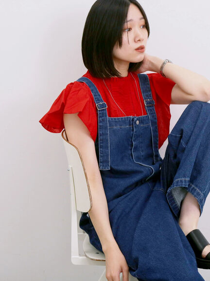 【Made in India】フリル袖レースピンタックブラウス（オフホワイト/ブラック/レッド）｜Samansa Mos2 blue（サマンサモスモス ブルー）通販