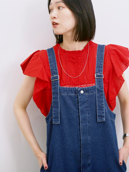 【Made in India】フリル袖レースピンタックブラウス（オフホワイト/ブラック/レッド）｜Samansa Mos2 blue（サマンサモスモス ブルー）通販