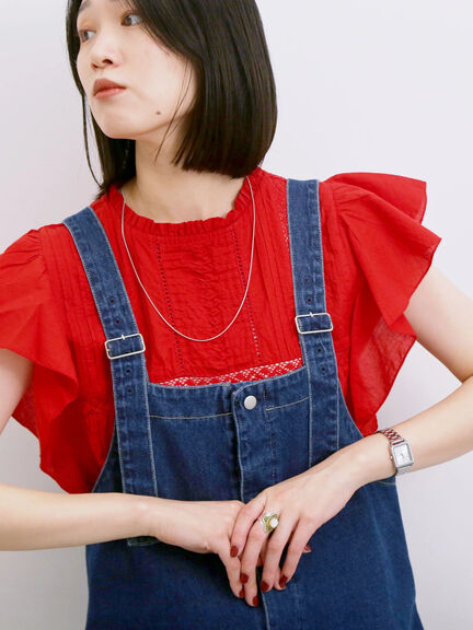 【Made in India】フリル袖レースピンタックブラウス（オフホワイト/ブラック/レッド）｜Samansa Mos2 blue（サマンサモスモス ブルー）通販
