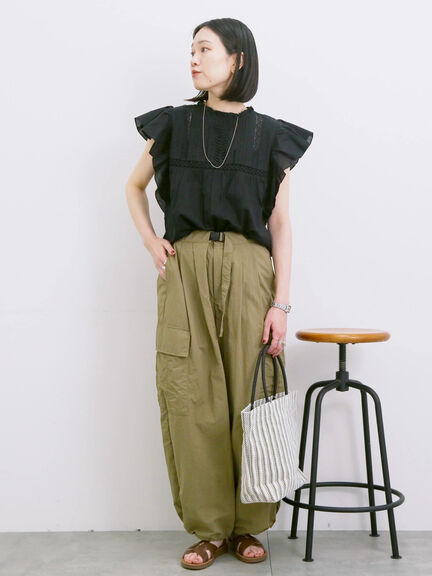 【Made in India】フリル袖レースピンタックブラウス（オフホワイト/ブラック/レッド）｜Samansa Mos2 blue（サマンサモスモス ブルー）通販
