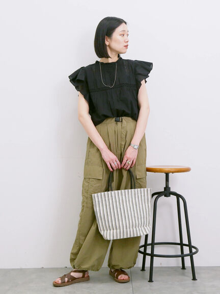 【Made in India】フリル袖レースピンタックブラウス（オフホワイト/ブラック/レッド）｜Samansa Mos2 blue（サマンサモスモス ブルー）通販