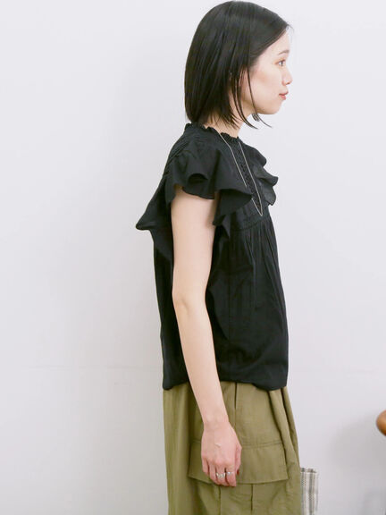 【Made in India】フリル袖レースピンタックブラウス（オフホワイト/ブラック/レッド）｜Samansa Mos2 blue（サマンサモスモス ブルー）通販