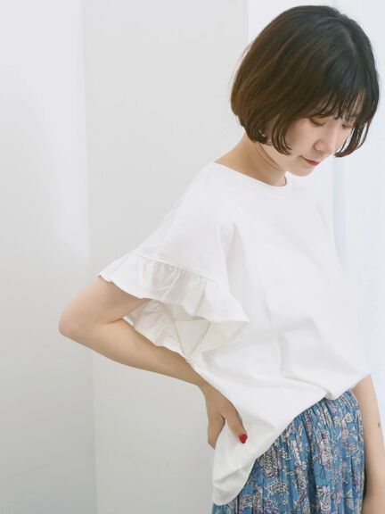 【USAコットン】フリルTシャツ（オフホワイト/ブラック/グリーン）｜Samansa Mos2 blue（サマンサモスモス ブルー）通販